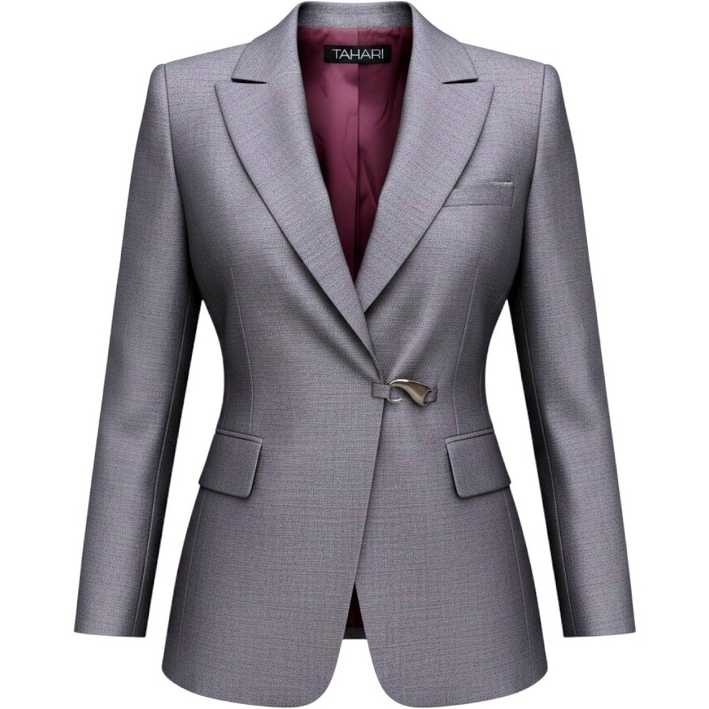 Tahari Grey Rayon Tailored Blazer Sculptural Metal Hook Closure Size 4